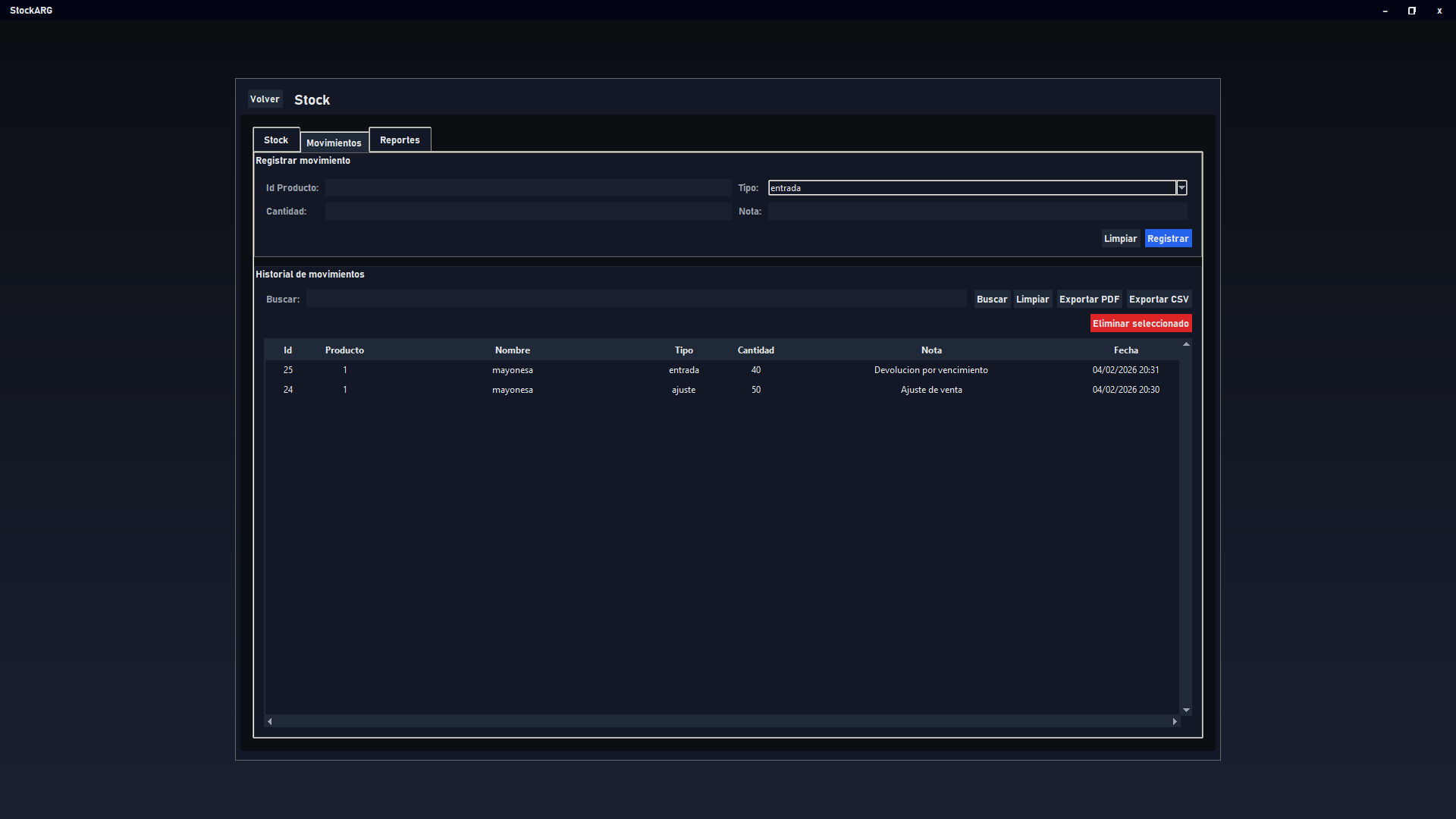 Movimientos en Stock